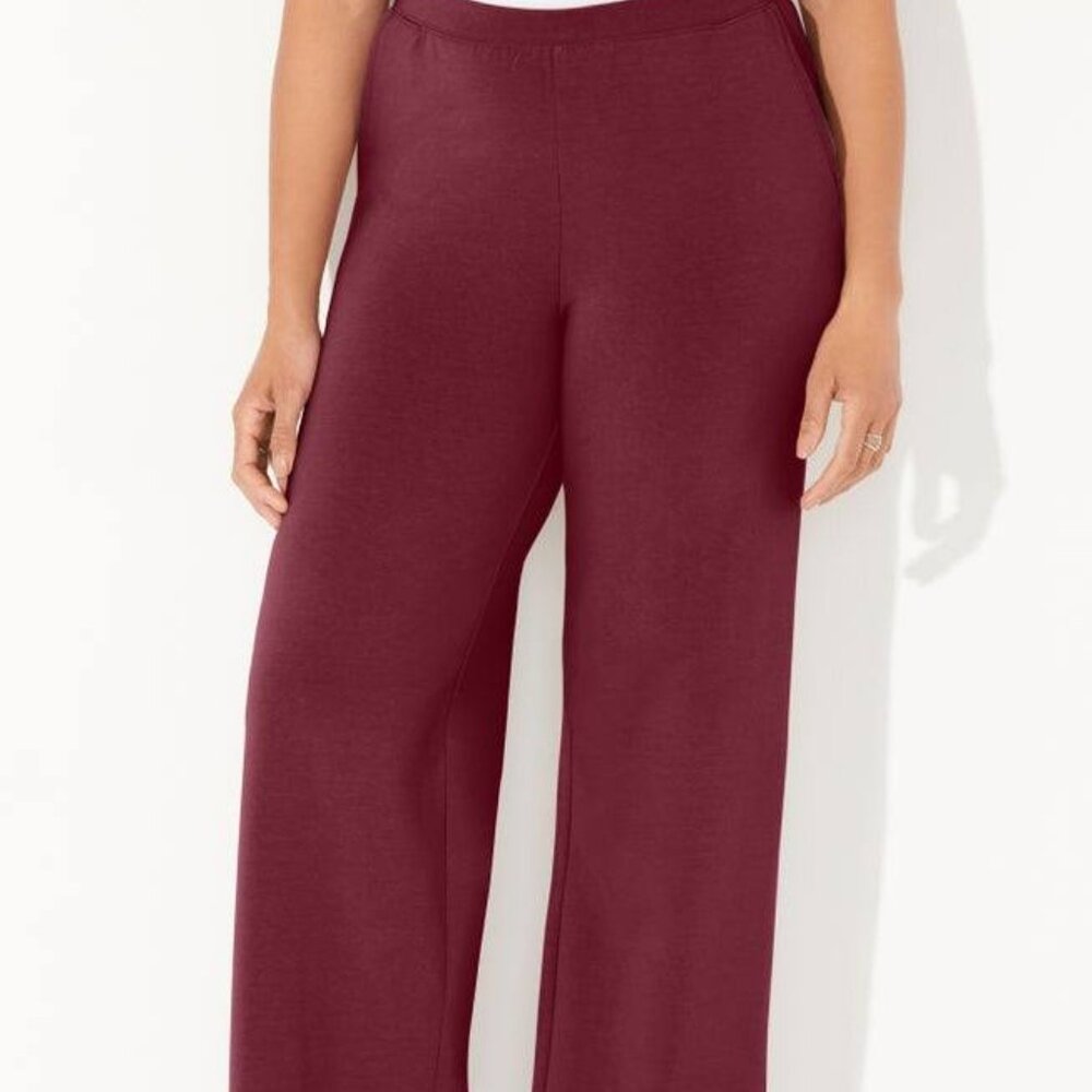 Catherines Burgundy Suprema Wide-leg Pants Stretch Cotton-4X-Petite NWT